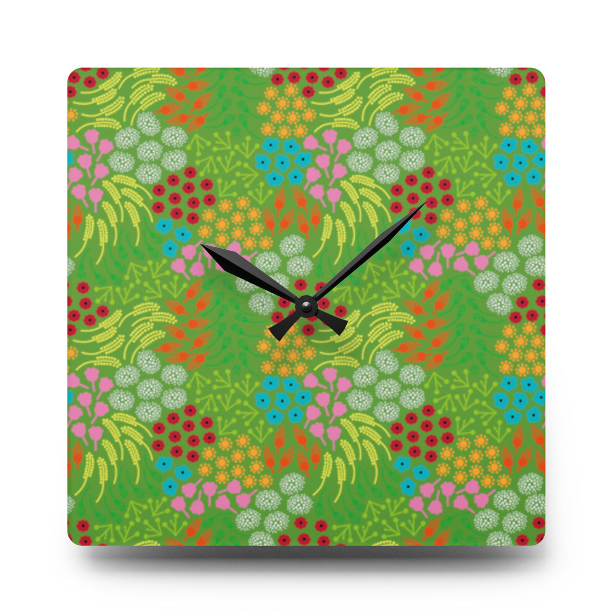 Green Flush Flowerset Acrylic Wall Clock