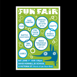 Poster promoting FunFair, a community school fundraiser