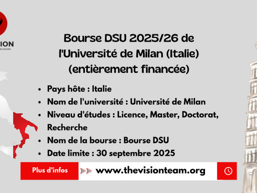Bourse DSU 2025/26 de l'Université de Milan (Italie) (entièrement financée)