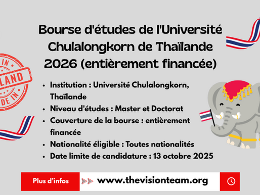 Bourse d'études de l'Université Chulalongkorn de Thaïlande 2026 (entièrement financée)
