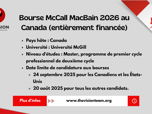 Bourse McCall MacBain 2026 au Canada (entièrement financée)