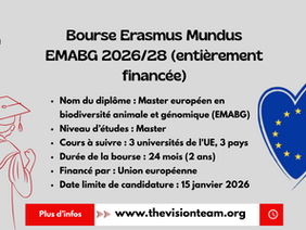 Bourse Erasmus Mundus EMABG 2026/28 (entièrement financée)