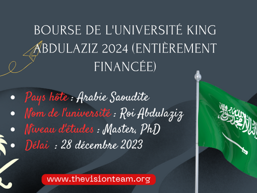 Bourse de l'Université King Abdulaziz 2024 (entièrement financée)