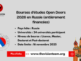 Bourses d'études Open Doors 2026 en Russie (entièrement financées)