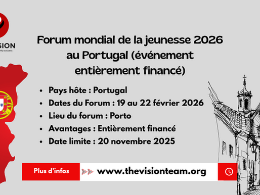 Forum mondial de la jeunesse 2026 au Portugal (événement entièrement financé)