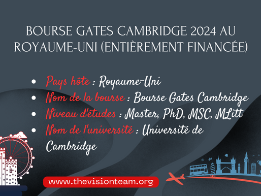 Bourse Gates Cambridge 2024 au Royaume-Uni (entièrement financée)