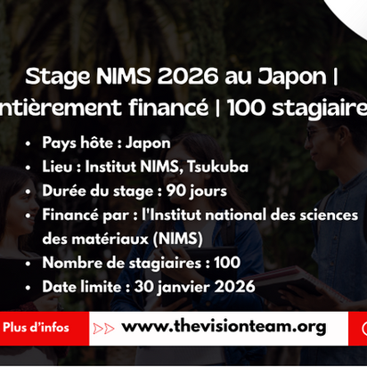 Stage NIMS 2026 au Japon | Entièrement financé | 100 stagiaires