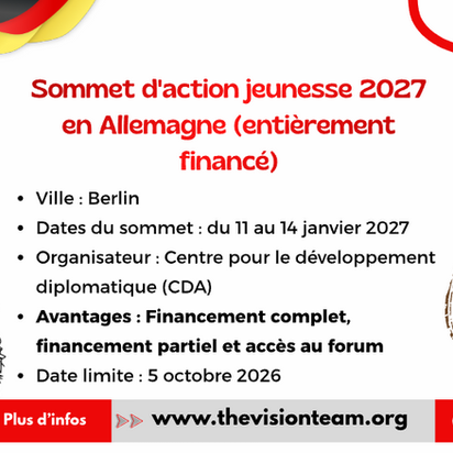 Sommet d'action jeunesse 2027 en Allemagne (entièrement financé)