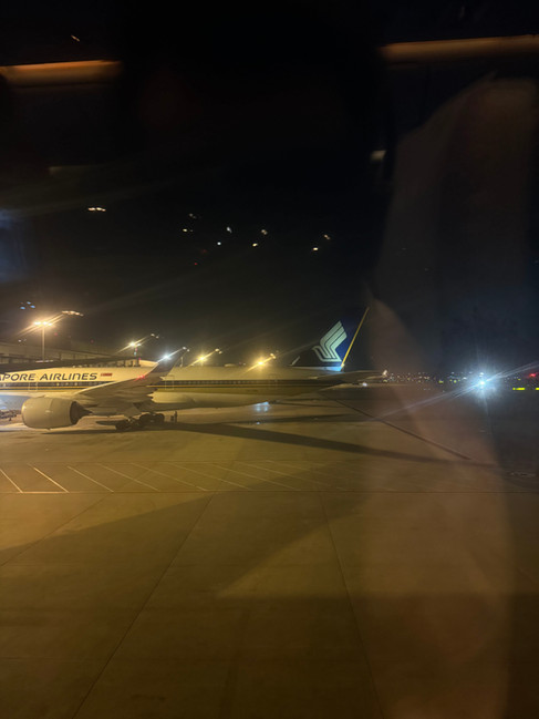 Landing at Changi Airport beside a Singapore Airlines A350