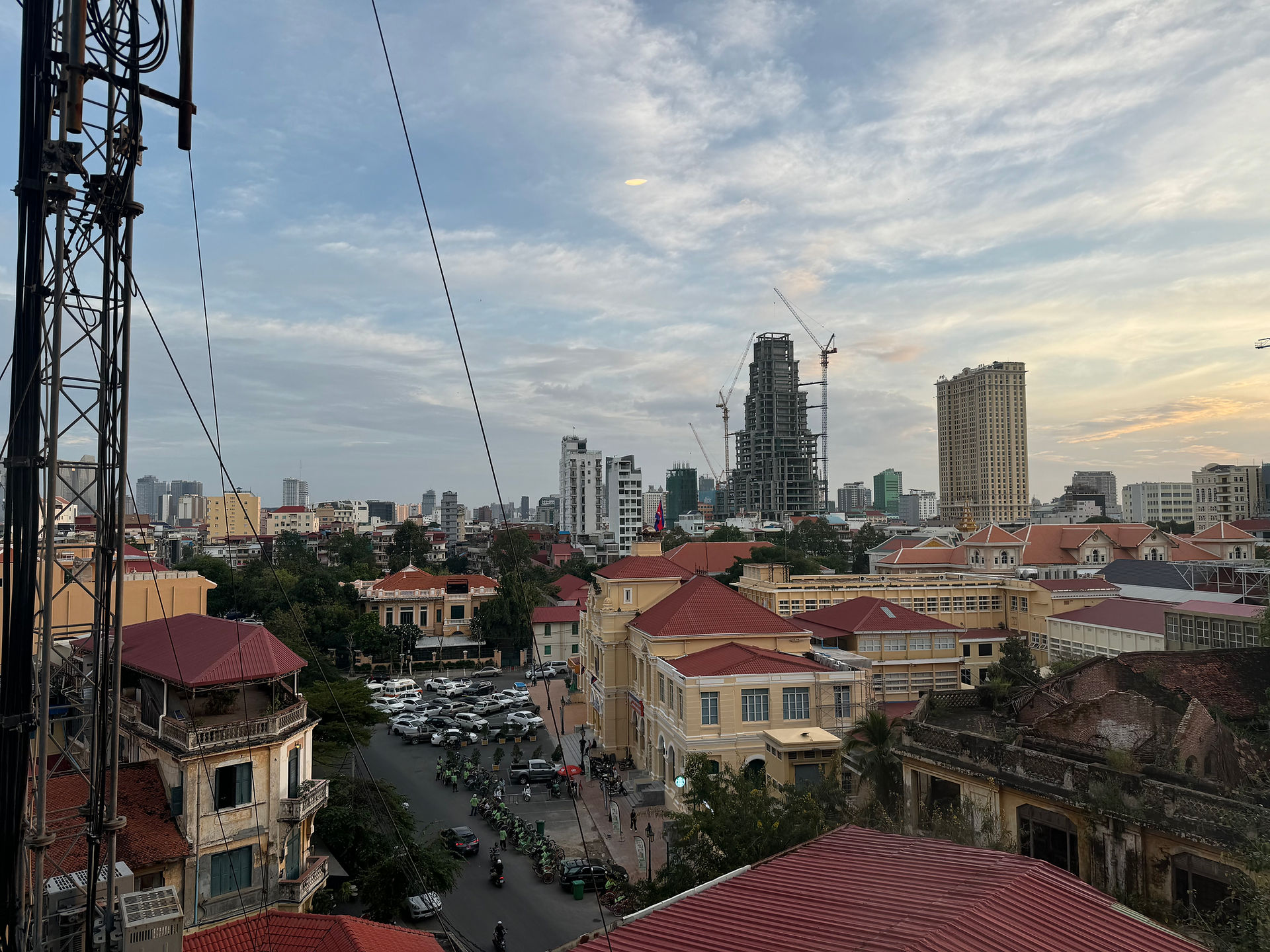 View of Phnom Penh during sunset from TRIBE Phnom Penh