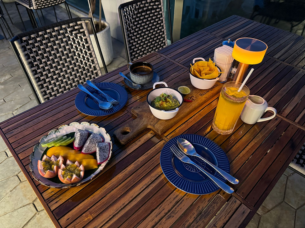 Our pre-dinner snacks on the rooftop of TRIBE Phnom Penh Post Office Square