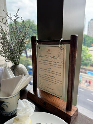 Loose leaf tea selection at Hotel des Arts Saigon breakfast.
