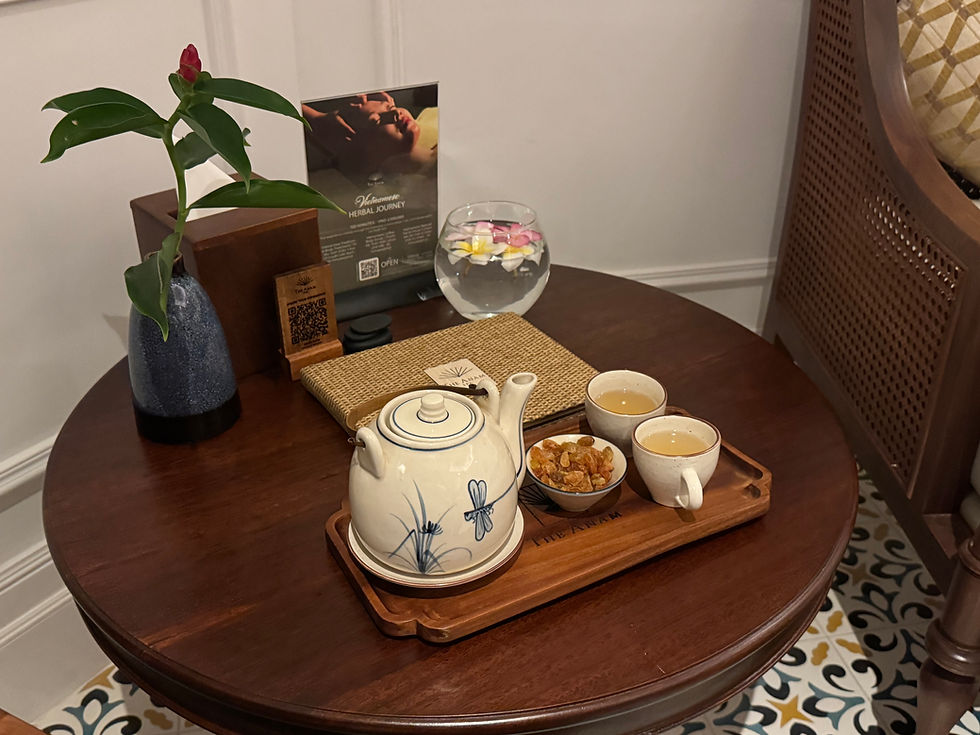 Herbal tea and light refreshments served after a treatment at The Anam Spa in Mui Ne.