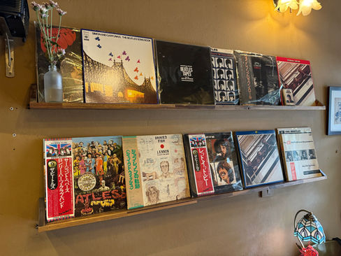Beatles vinyl records at Tranquil Books & Coffee in Hanoi