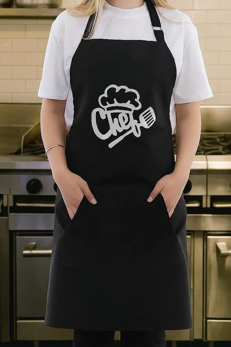 Eldivenli siyah mutfak önlüğü sıvı geçirmez