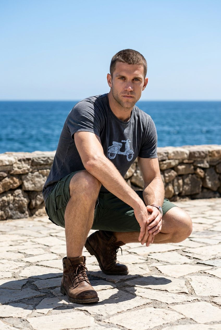 Homme portant t-shirt minimaliste FINESTRETA Piago en coton premium