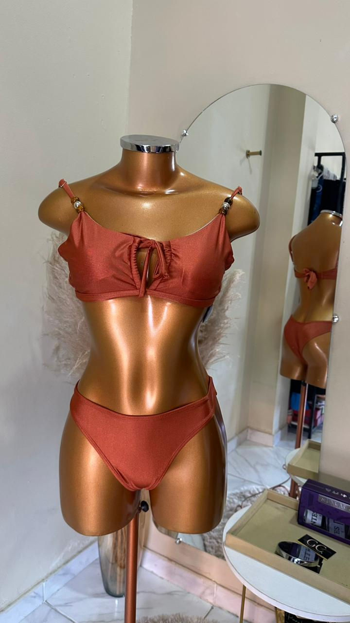 Miniatura: Conjunto Biquíni de Amarração com Miçangas e Calcinha Asa Delta | GC Conceito