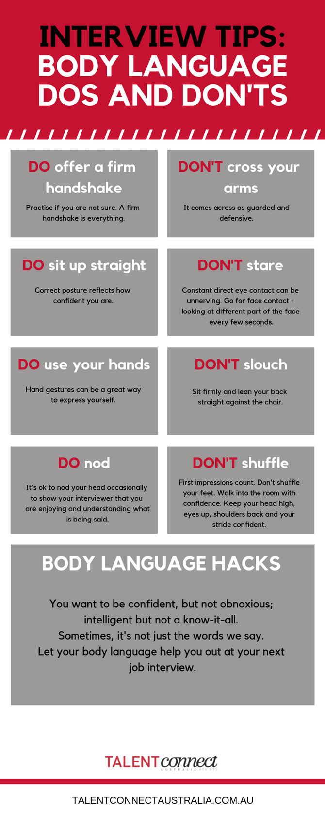 INFOGRAPHIC - INTERVIEW TIPS: BODY LANGUAGE DOS AND DON'TS