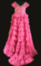 An extravagant Hardy Amies draped, pleated and tiered ball gown (back)