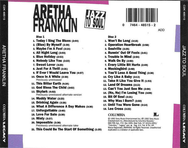 Thumbnail: Aretha Franklin Jazz To Soul Dounle CD
