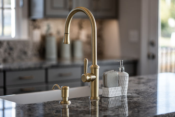 Farmhouse Sink With Golden Fixture