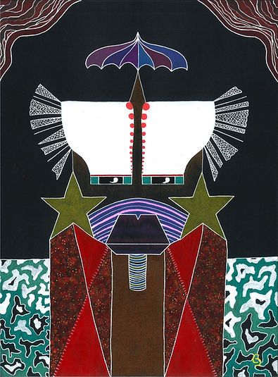 Peinture acrylique et crayons de couleur sur papier noir A4