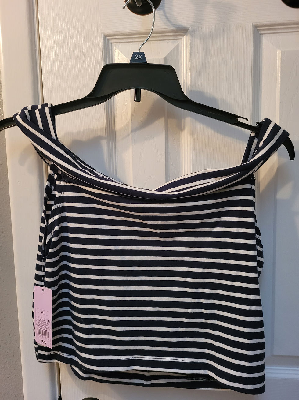 Thumbnail: Wild Fable Women's Navy/White Striped Off the Shoulder Crop Top Sz XL 