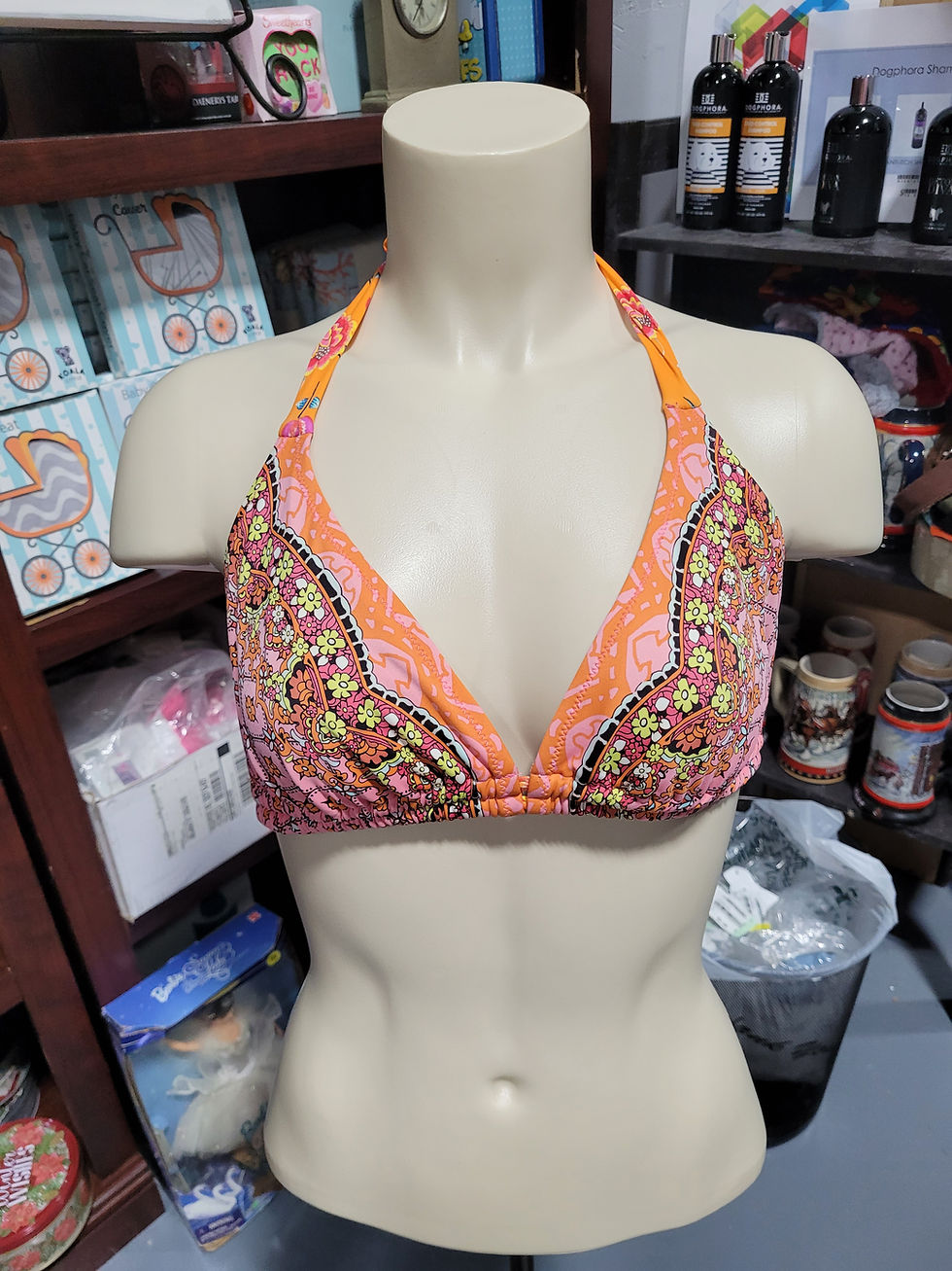 Profile Blush Women's Orange/Pink Bikini Top Sz S Cup DD/E