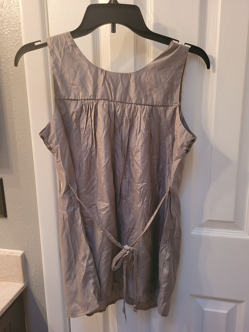 Thumbnail: Sam & Max Shiny Silver Jeweled with Tie Back Blouse NWT