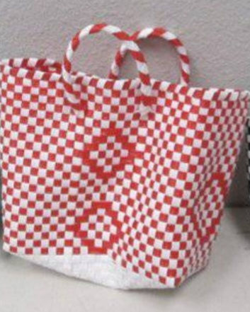 Thumbnail: Small Red and White Plastic Woven Purse 