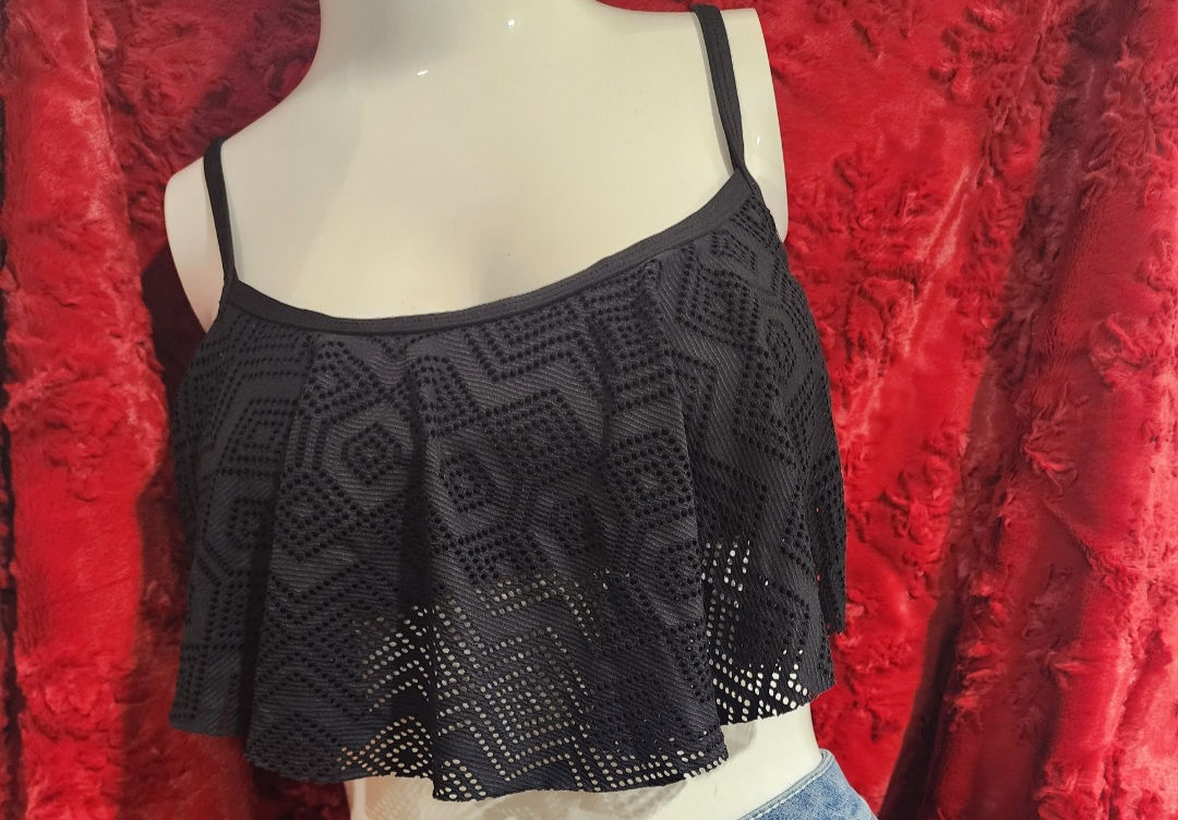 Apt. 9 Black Ruffled Tankini Top Sz M 