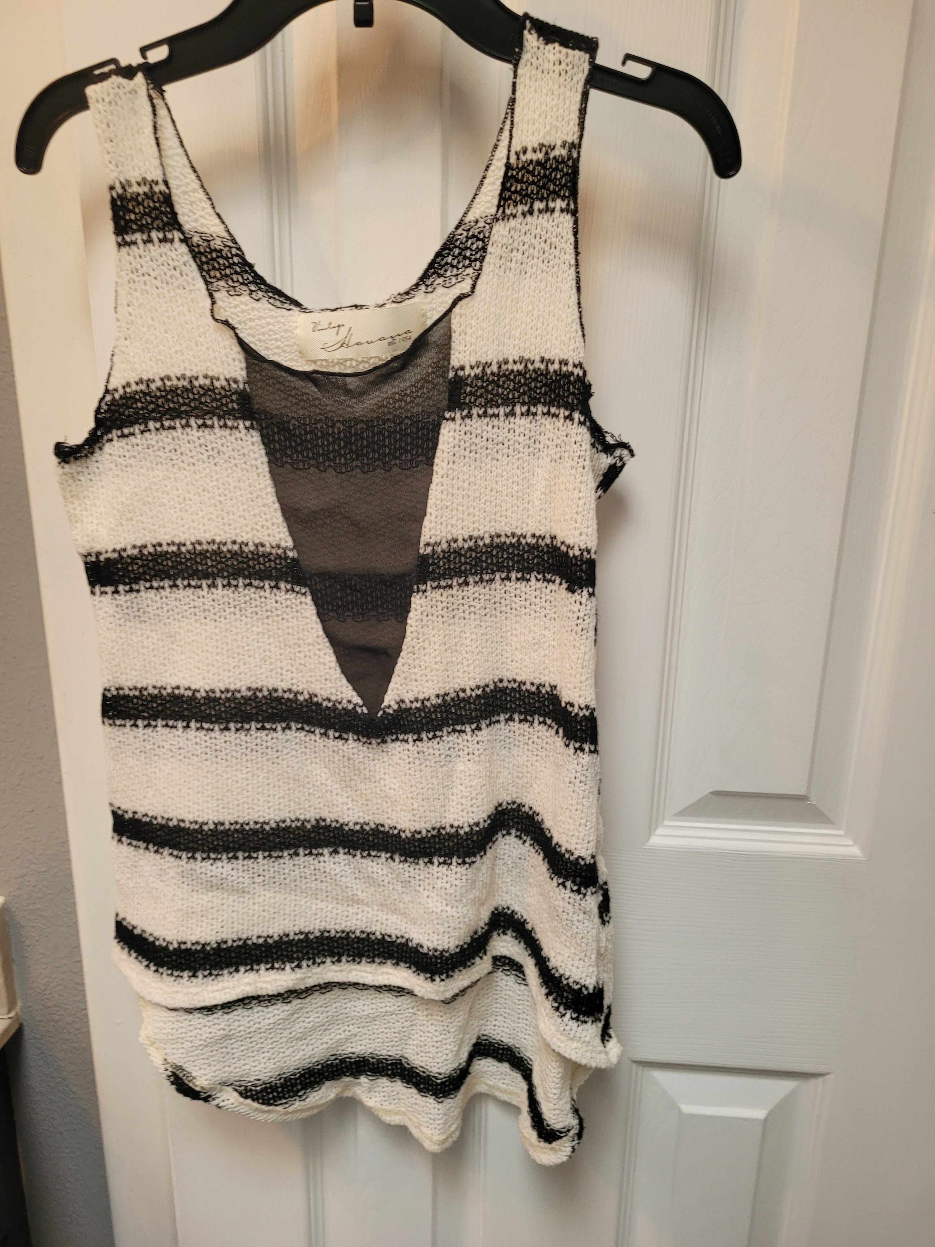 Vintage Havana Striped Tank Top with Mesh V front Sz S 