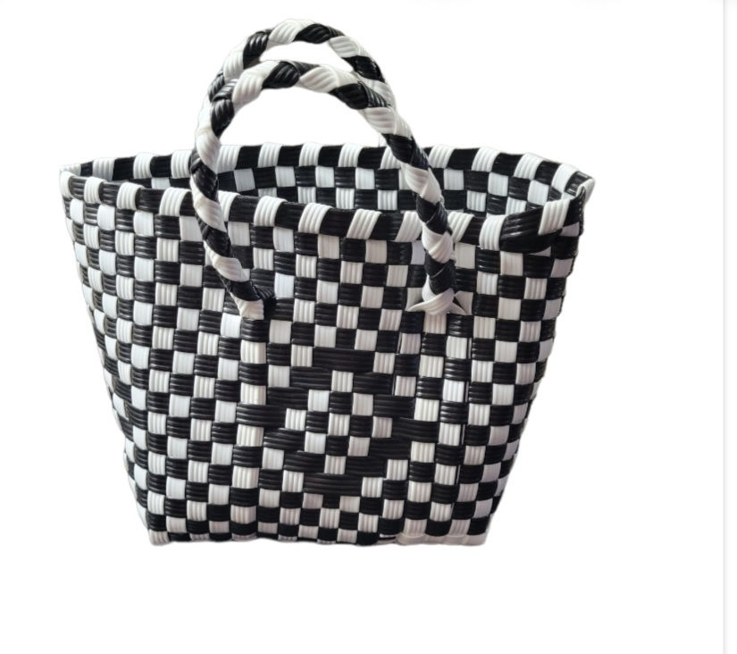 Thumbnail: X-small Black and White Plastic Woven Purse