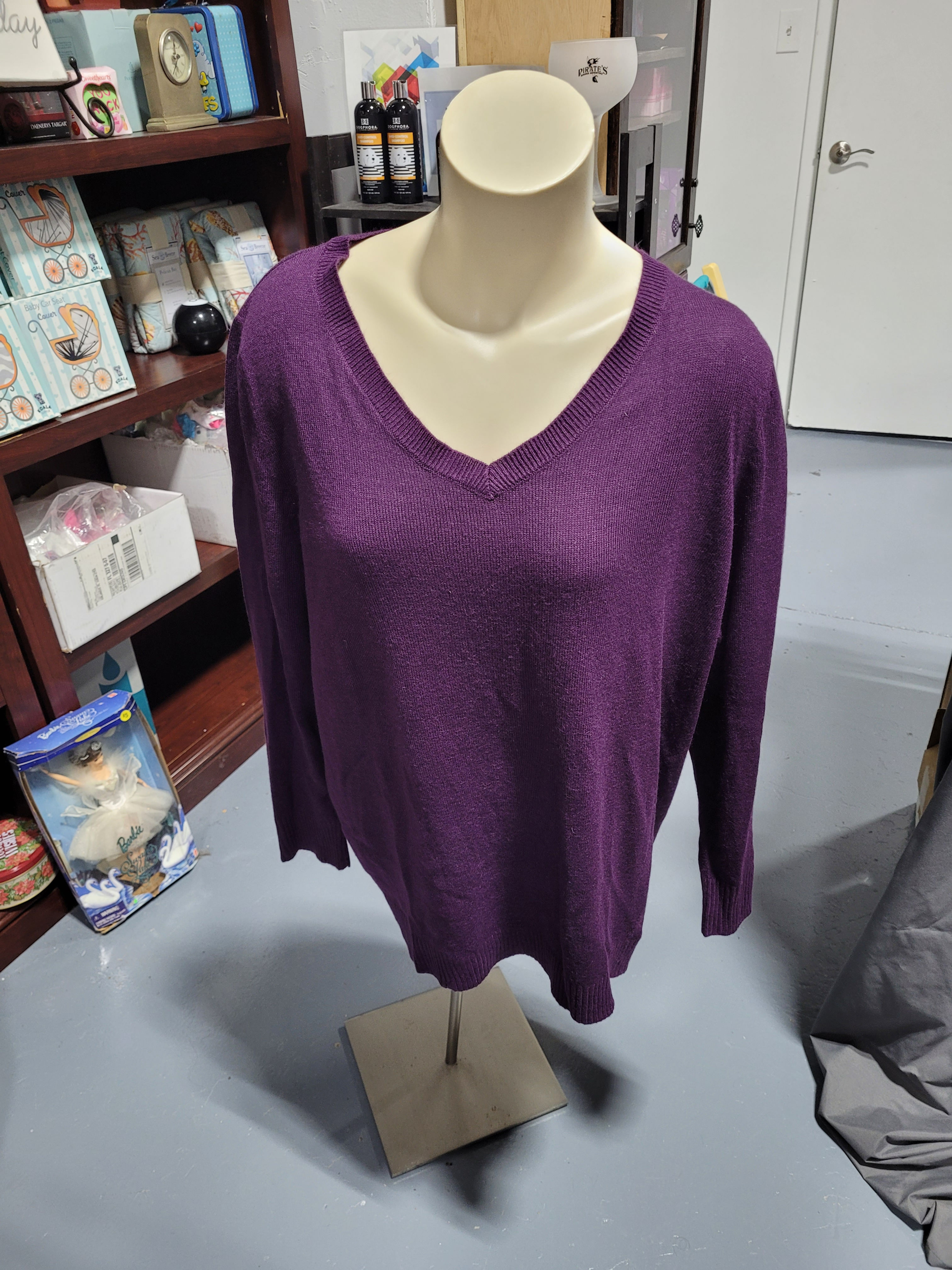 Notations Women Purple V-Neck Light Weight Sweater Sz 2X
