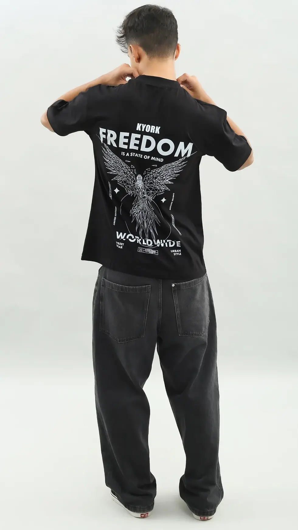 Thumbnail: Freedom Logo Black Printed Men's Oversized T-Shirt By Kyork