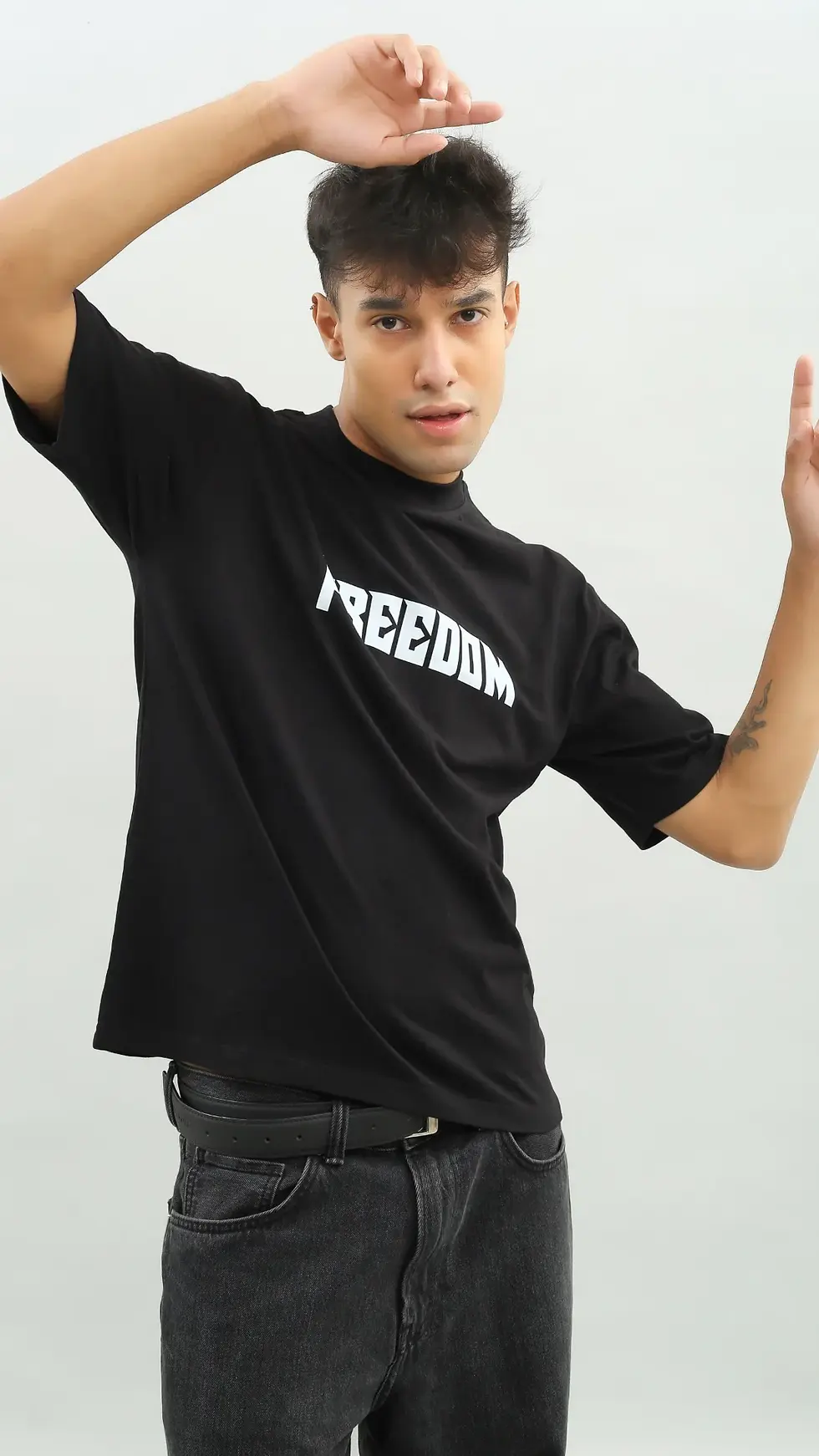 Thumbnail: Freedom Logo Black Printed Men's Oversized T-Shirt By Kyork