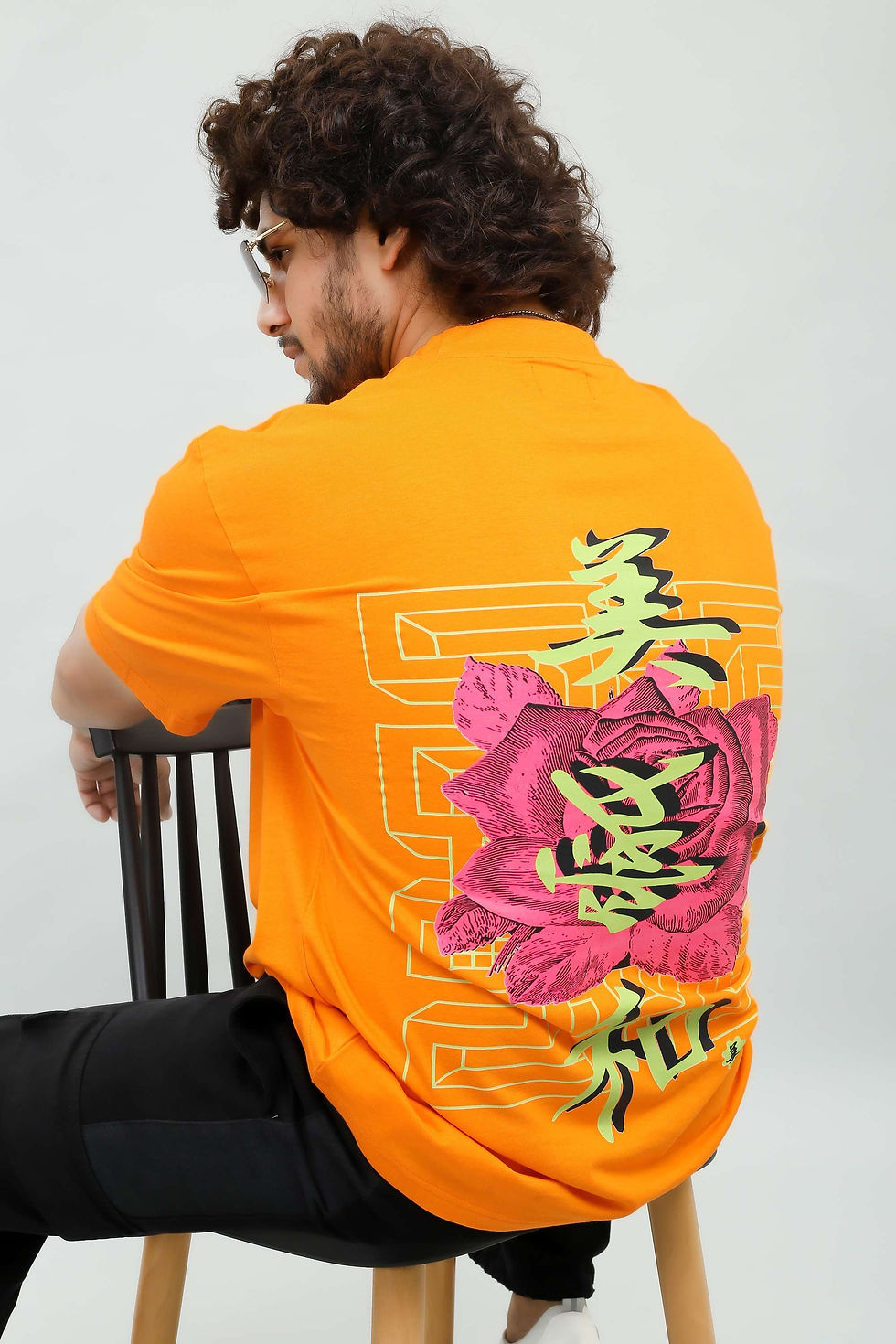 Thumbnail: Rose Orange Colour Printed Men's Oversized T-Shirt By Kyork