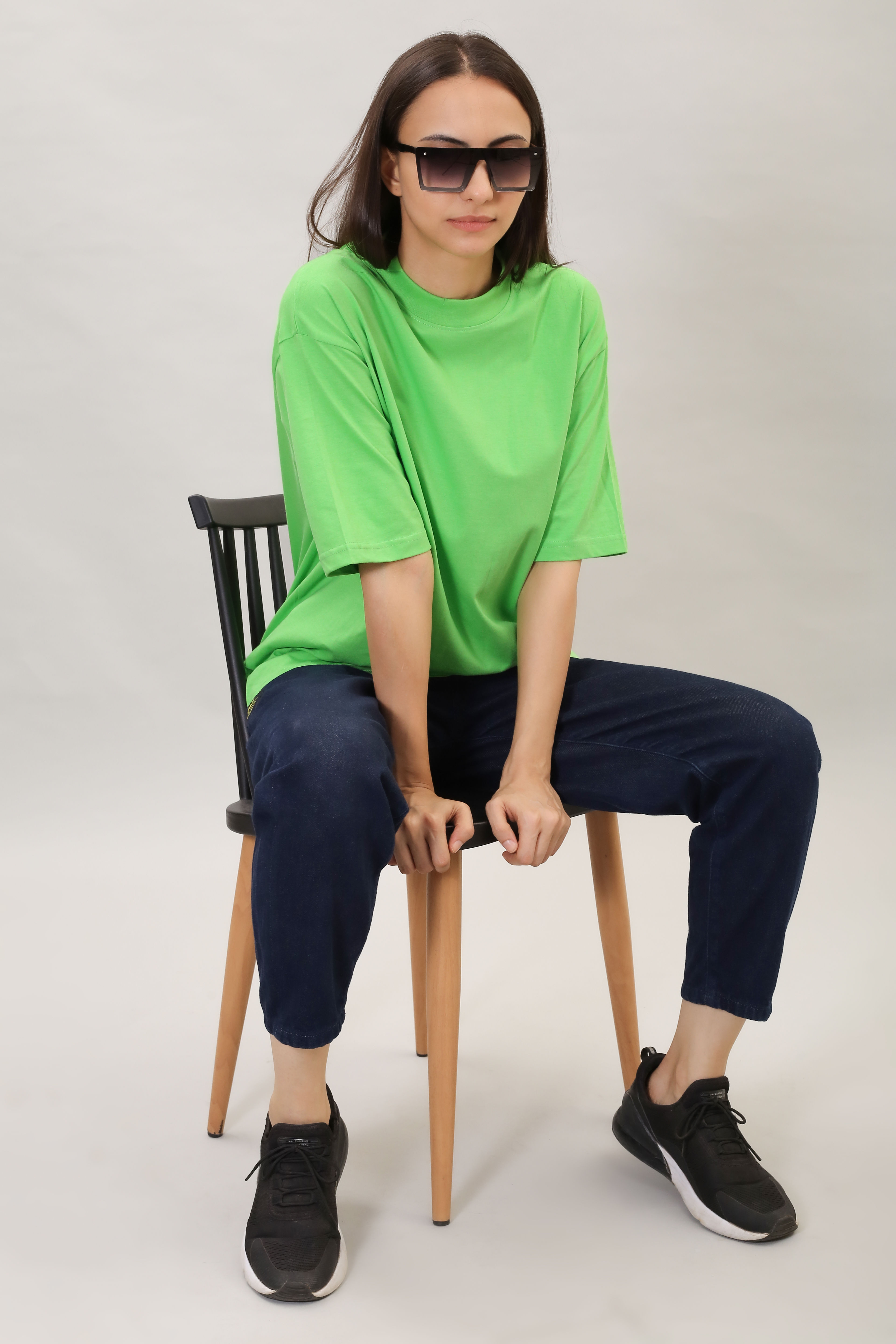Solid Green Women Oversized T-Shirt By Kyork