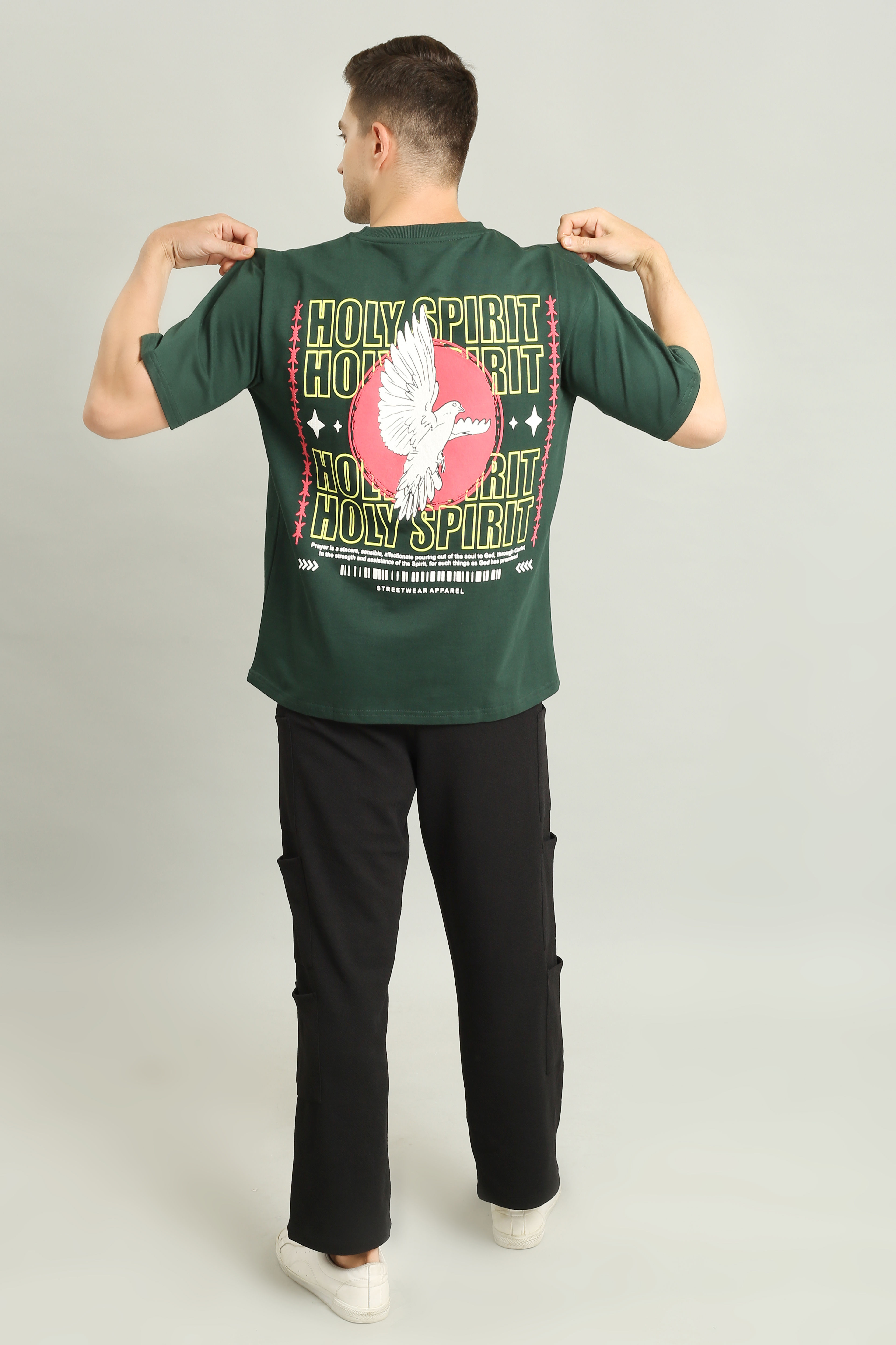 Holy Spirit Printed Dark Green Oversized Puffed T-Shirt