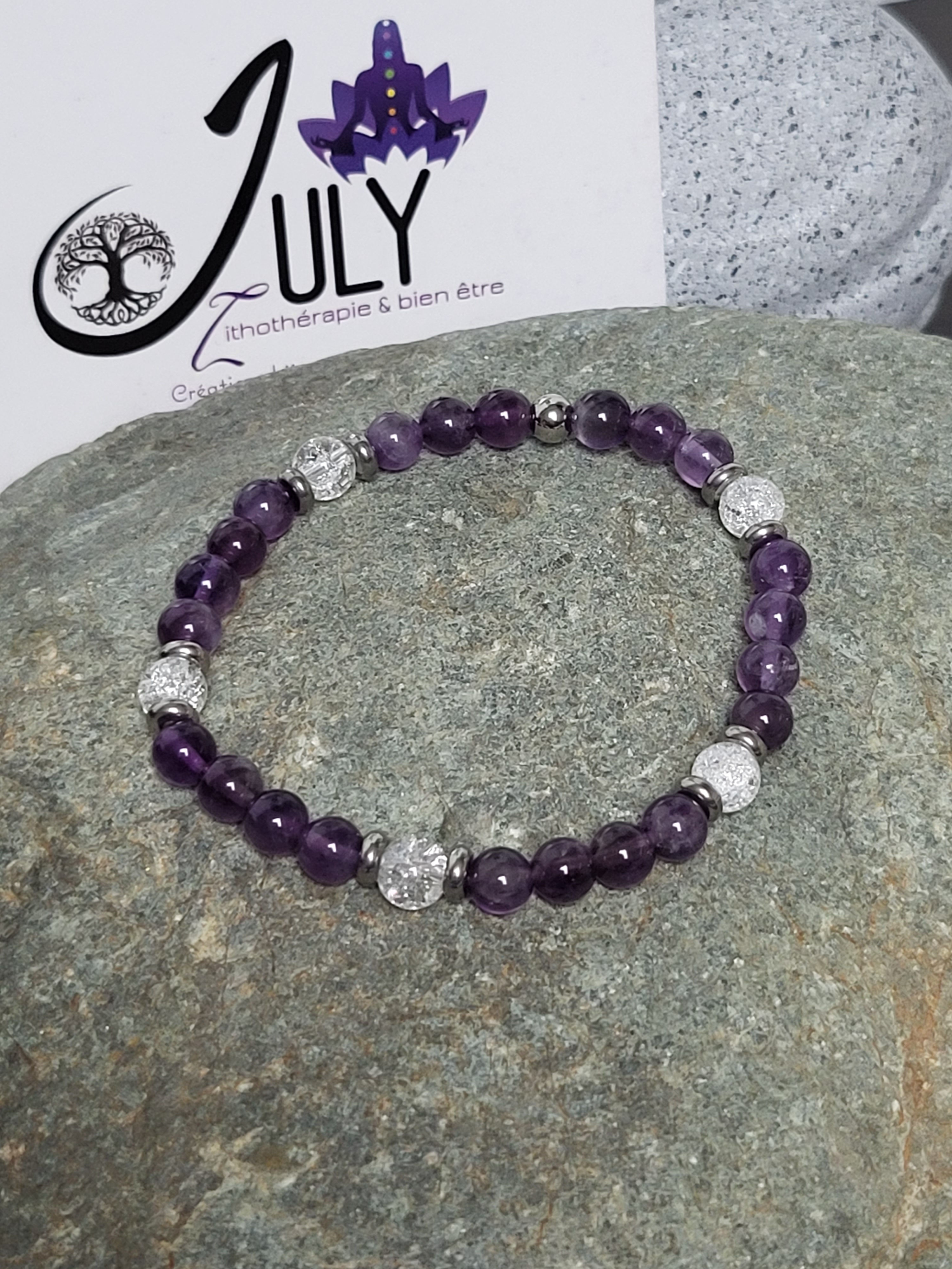 N101 / Bracelet Améthyste et Cristal de Roche Craquelé