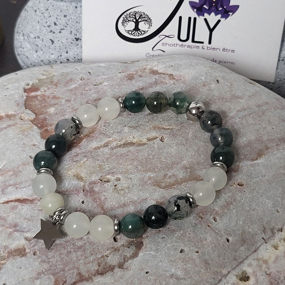 Miniature : N124 / Bracelet Agate Mousse et Jade Verte claire