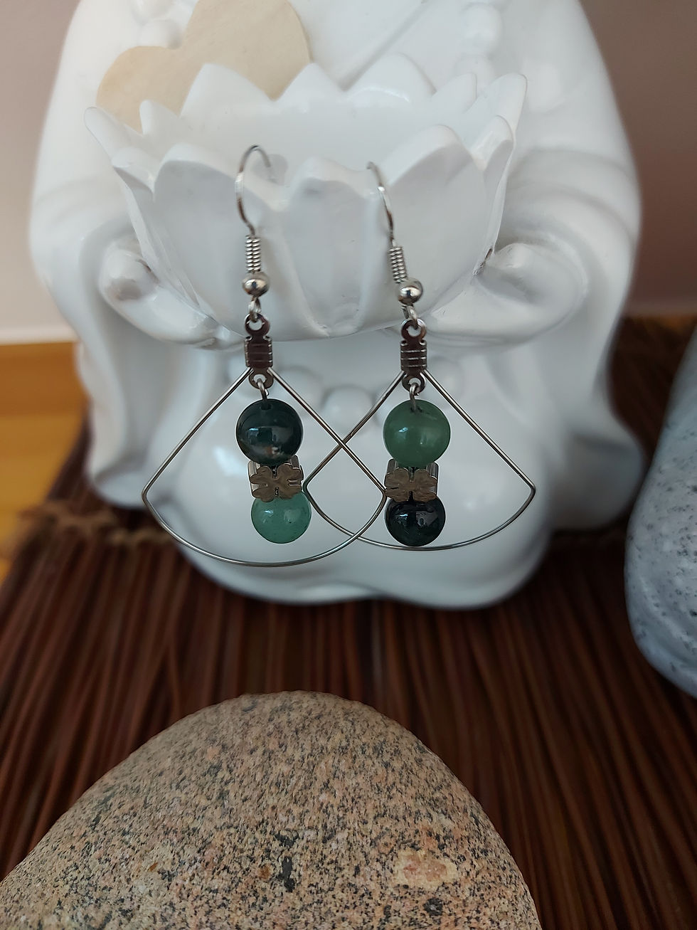 Miniature : B19 / Boucles d'oreilles Agate mousse et Aventurine verte