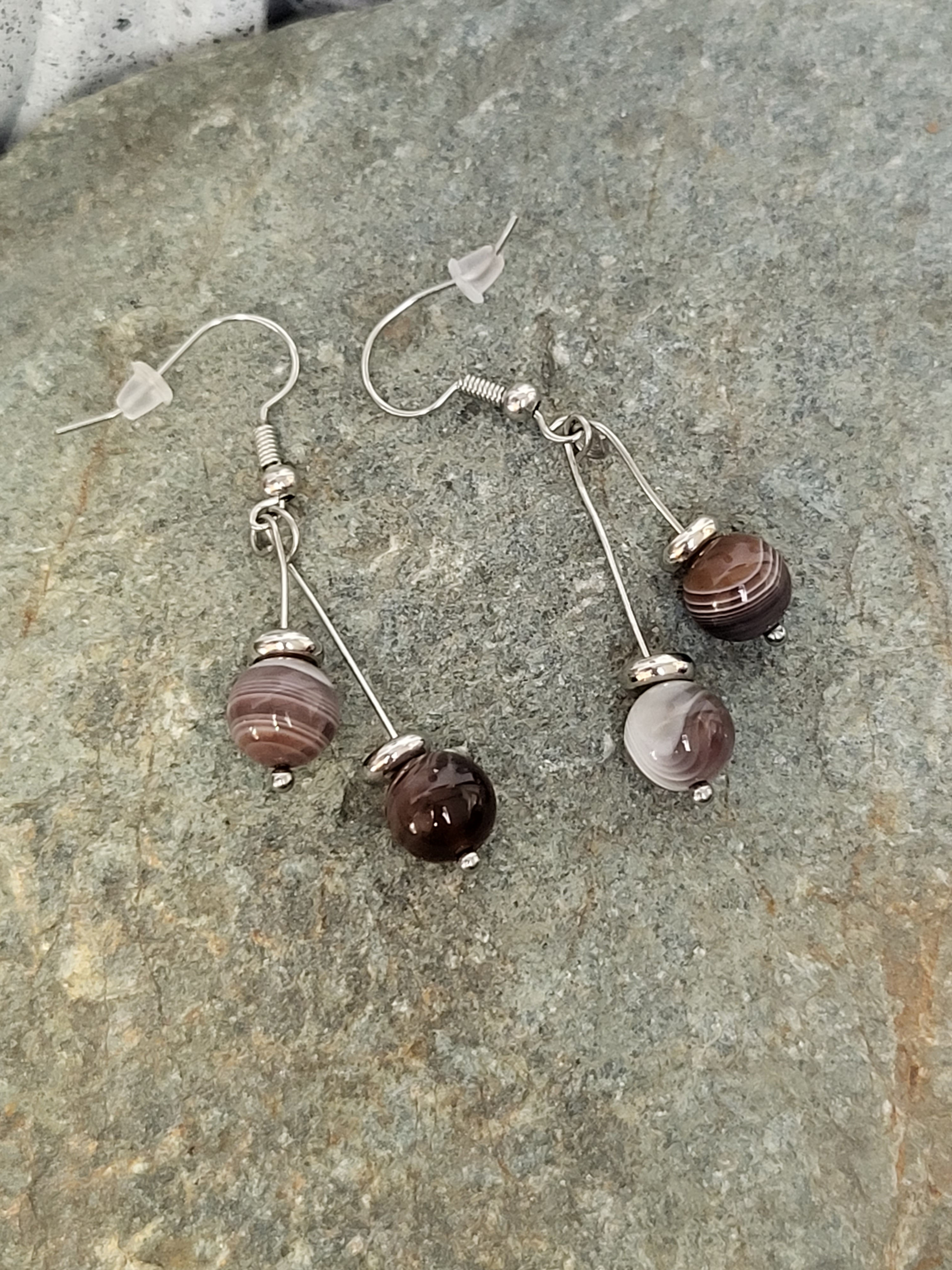 B25 / Boucles d'oreilles Agate du Botswana