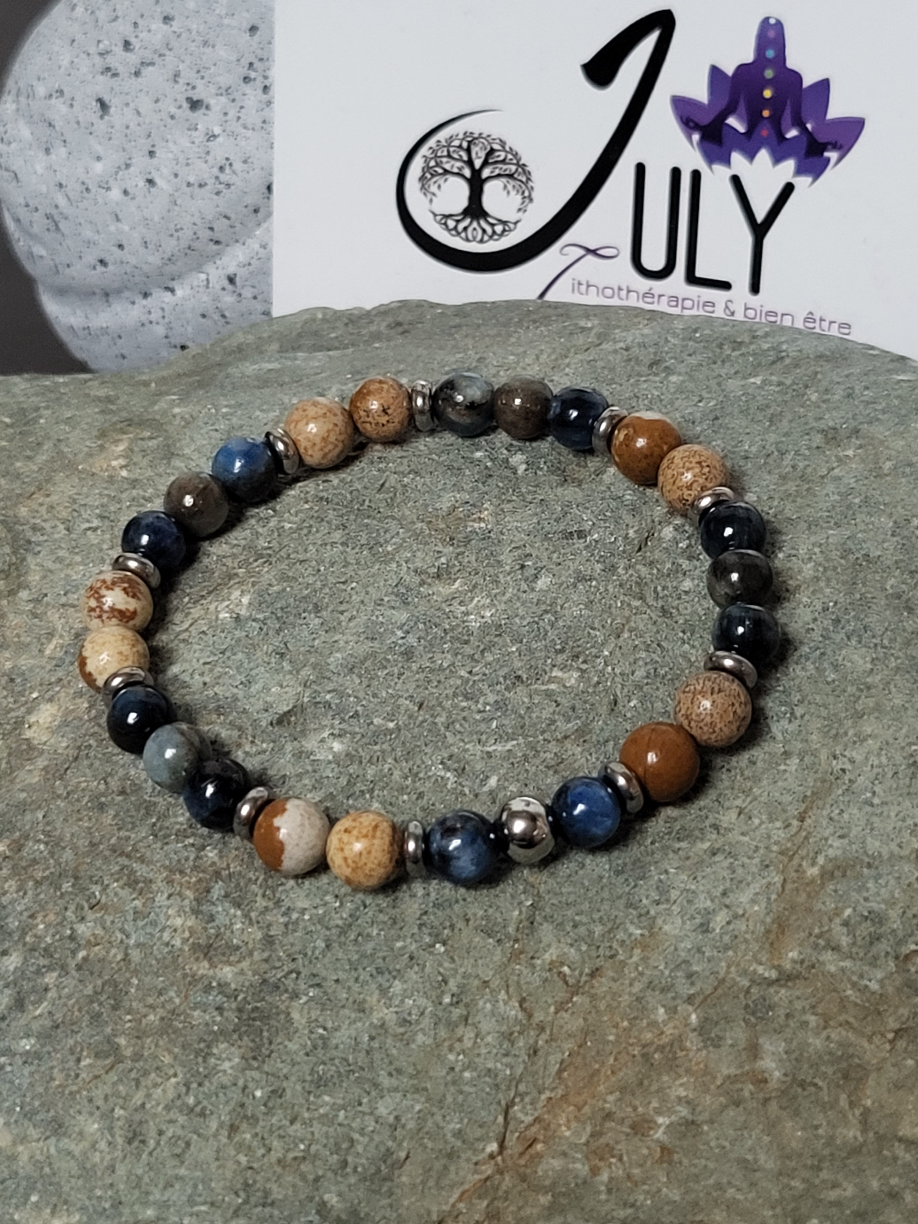 N98 / Bracelet Cyanite et Jaspe Paysage