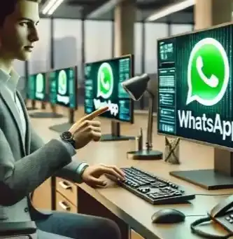 Especialista em monitoramento digital analisa mensagens do aplicativo em computadores de uma sala tecnológica. A imagem ilustra o serviço do Detetive de Traição no WhatsApp para desvendar a infidelidade virtual.