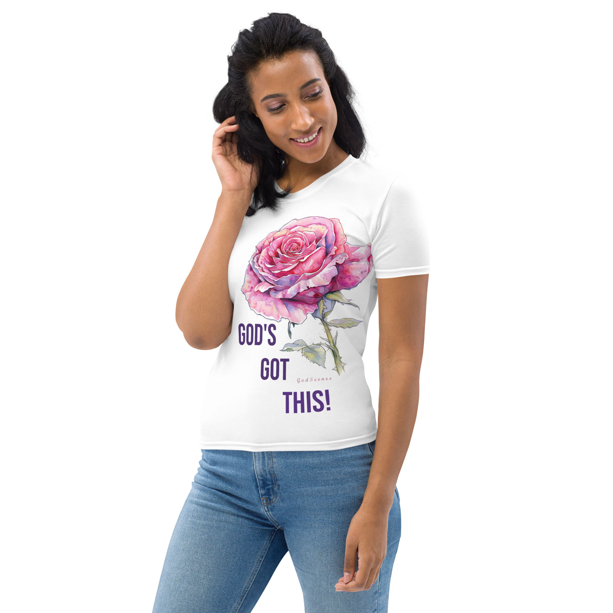 Pink Rose Womens T-Shirt 201 - God's Got This - White