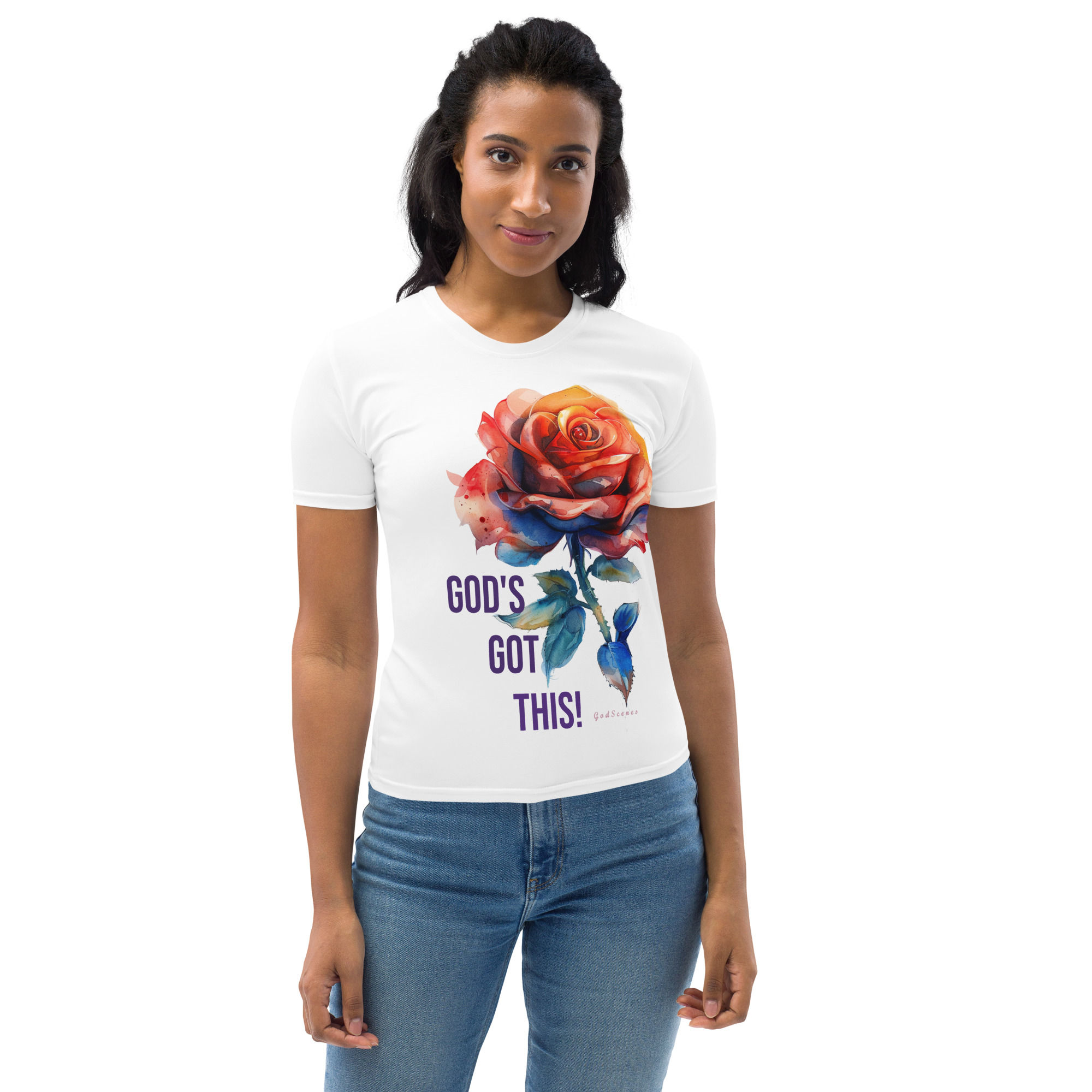 Red Rose Womens T-Shirt 201 - God's Got This - White