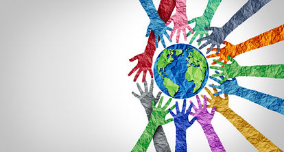 Colourful hands reaching for the planet