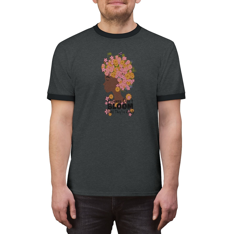 Thumbnail: Flowers Don't Bloom Unisex Ringer Tee
