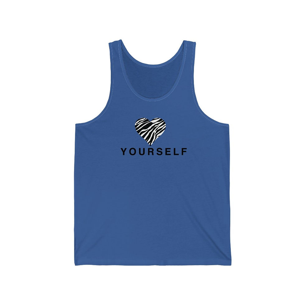 Thumbnail: Gold Zebra Heart Love Yourself Unisex Jersey Tank